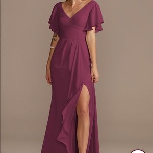 David’s Bridal Flutter Sleeve Bridesmaid Dress with Cascade